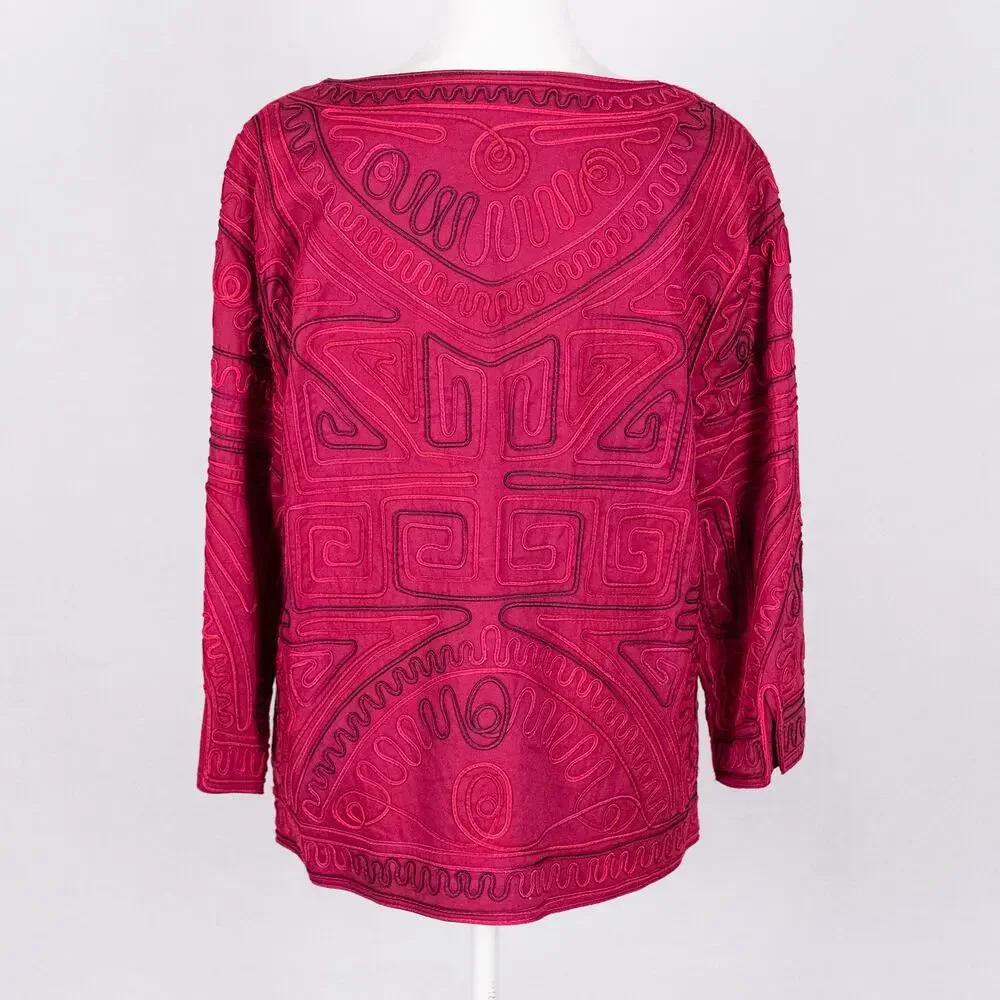 Embroidered Wearable Art Jacket Berry MEDIUM Abstract Bohemian Boho Southwestern